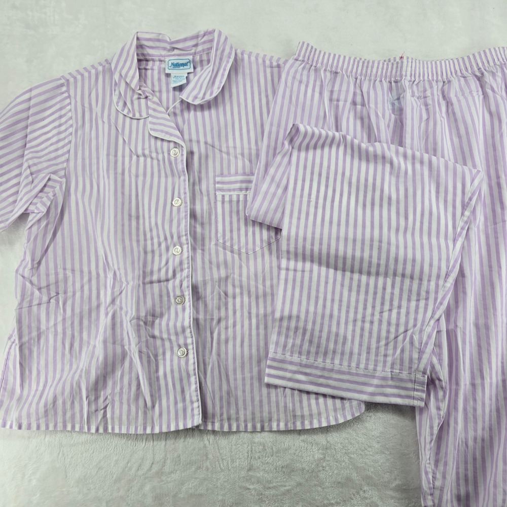 National Pajama Set Womens PXL Pajamas‎ Purple Striped 2pc Cotton Blend 17704
